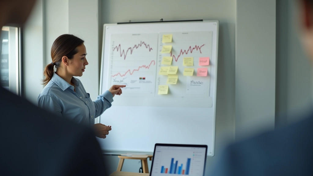 Analyste examinant des données et des diagrammes dans un espace de travail collaboratif